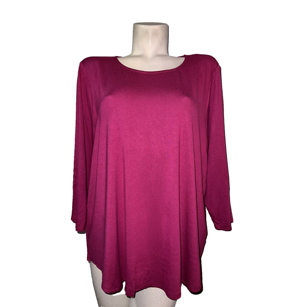 Cupio Womens Plus 2X Festival Fuchsia 3/4 Sleeve Round Neck Knit Top NEW